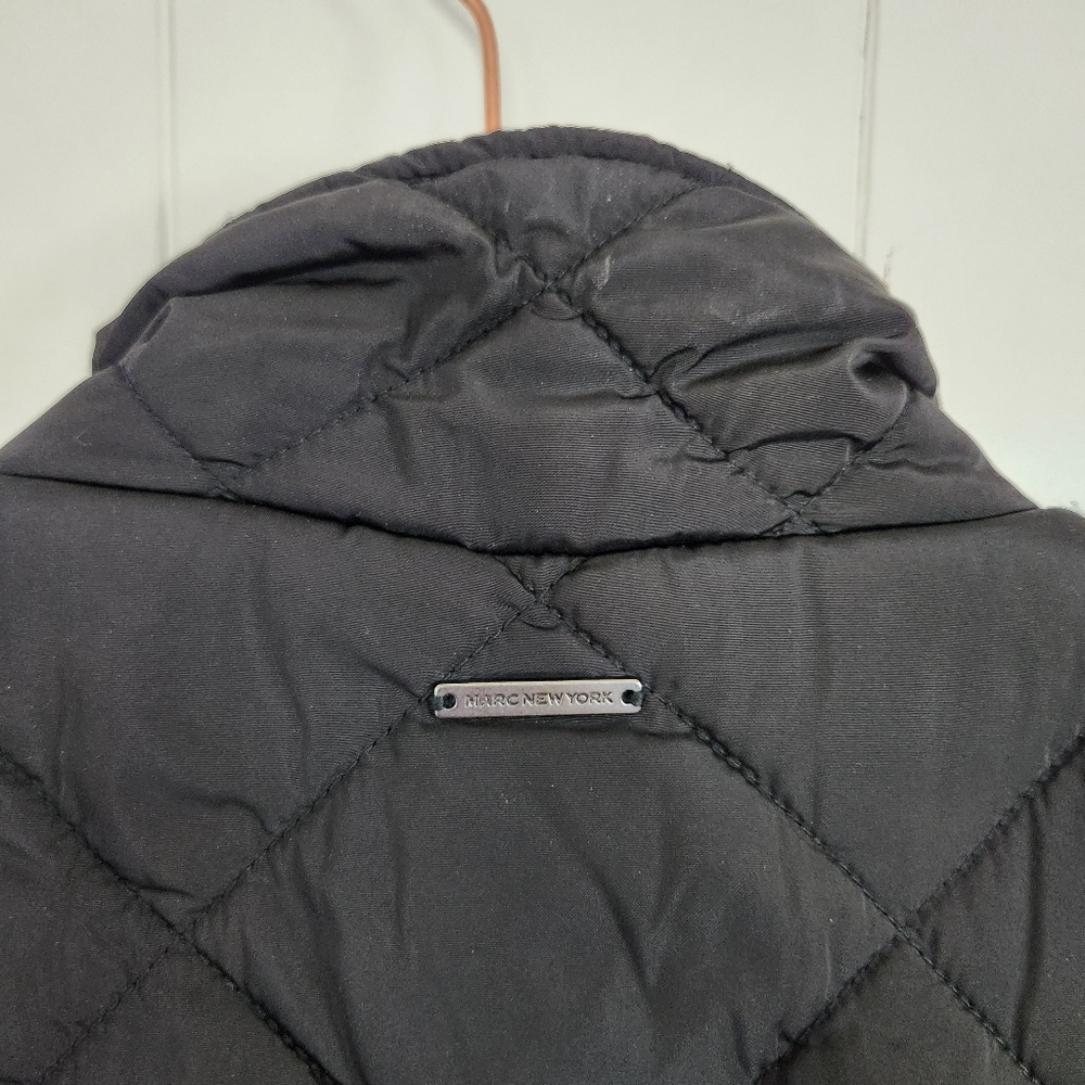 Marc New York Zip Up Moto Winter Jacket Vest Short Puffer Minimalist Coat Black - Picture 10 of 14